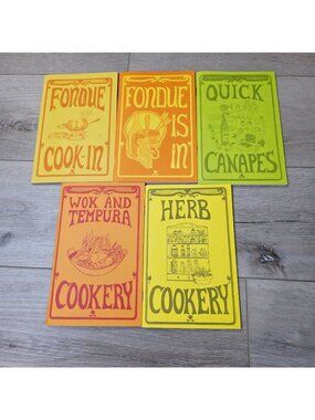 5 Vtg 60's Cookery Potpourri Press Recipes Cookbooks Fondue Herb Wok Tempura